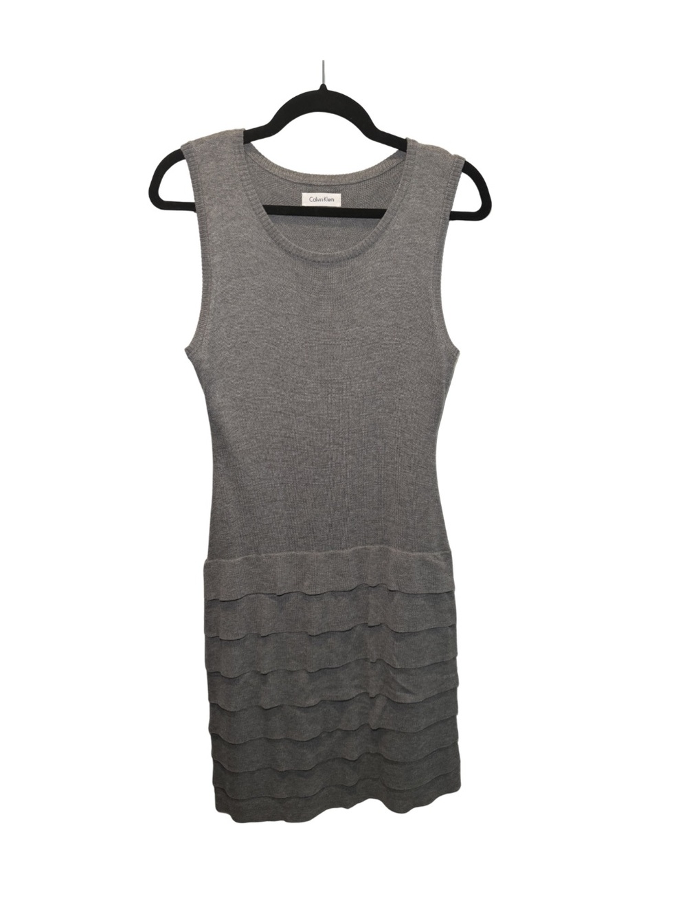 Calvin Klein Sleeveless Gray Knit Ruffle Hem Mini Dress
